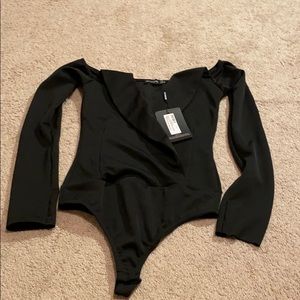 Pretty Little Thing Black Tux Bodysuit